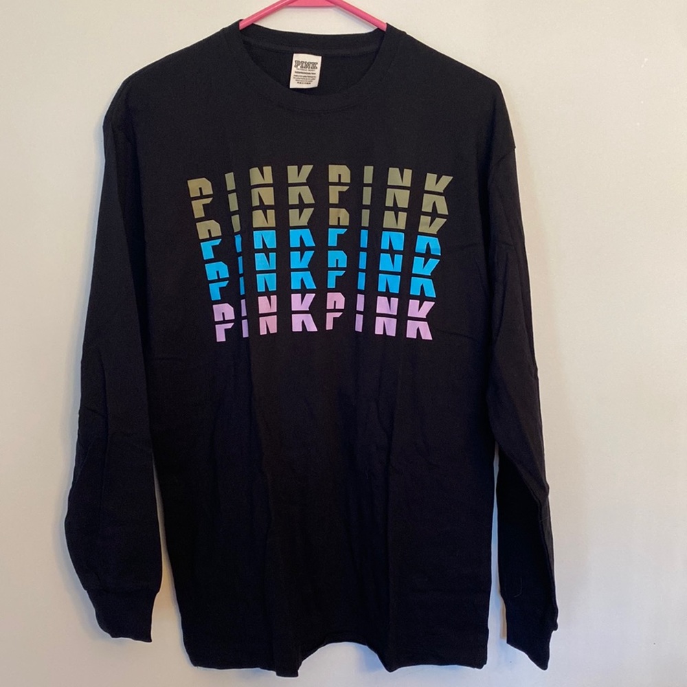 VS Pink 2018 black long sleeve Campus T-shirt tunic length oversized XS / Small